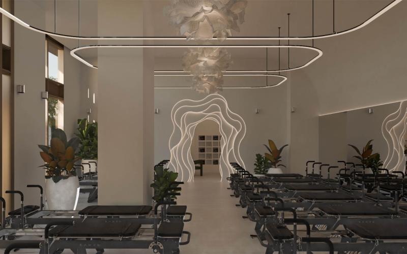 a room with chairs and tables