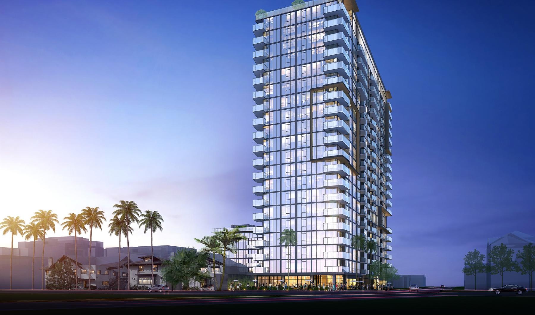 a tall glass building